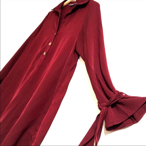 SOLD! She + Sky Burgundy High/Low Shirt Dress- L - Picture 2 of 6